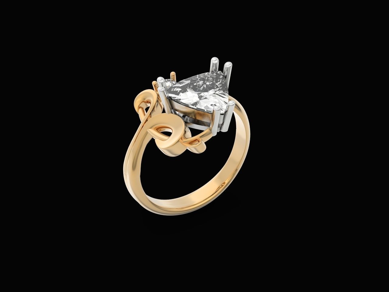 ring with stone trillion 3D print model_12
