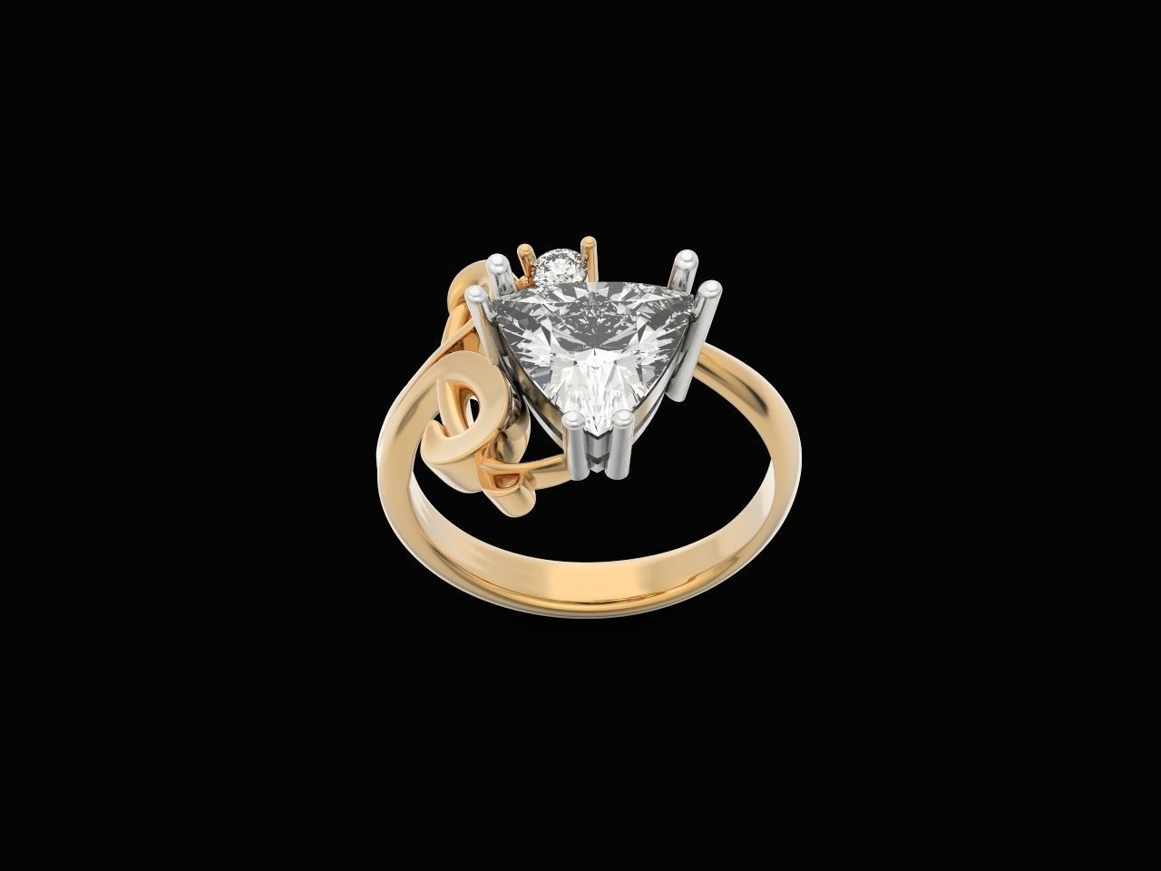 ring with stone trillion 3D print model_9