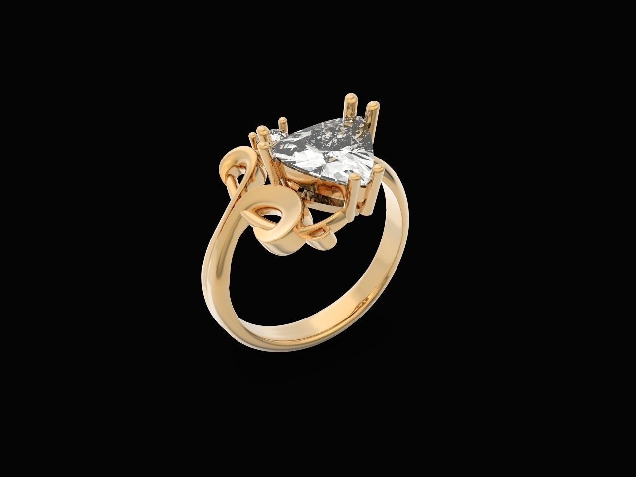 ring with stone trillion 3D print model_13