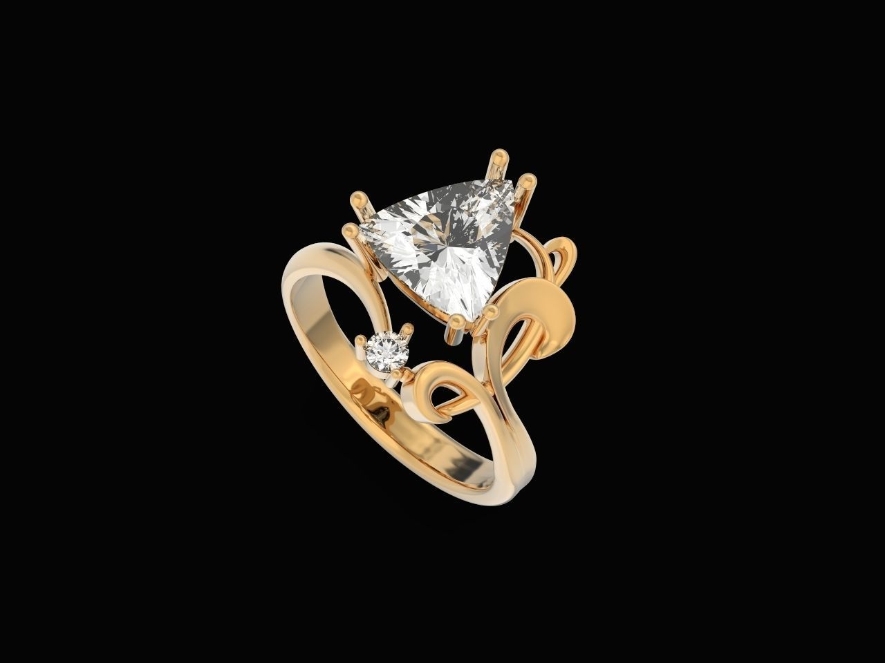 ring with stone trillion 3D print model_20