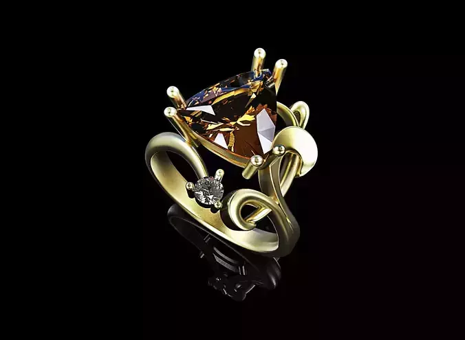  ring  with stone trillion 3D print model