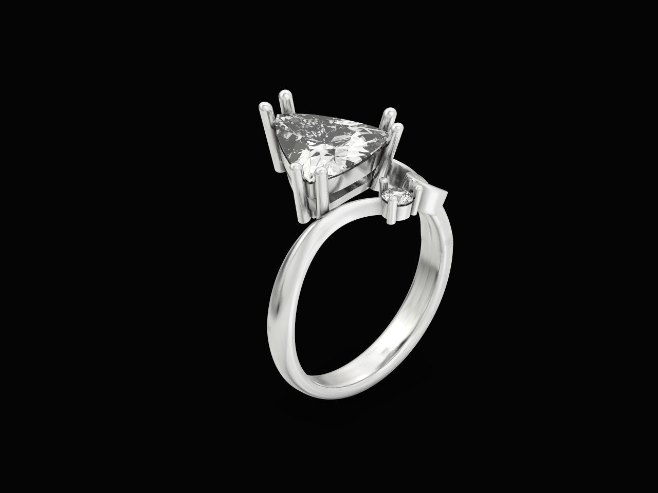ring with stone trillion 3D print model_2