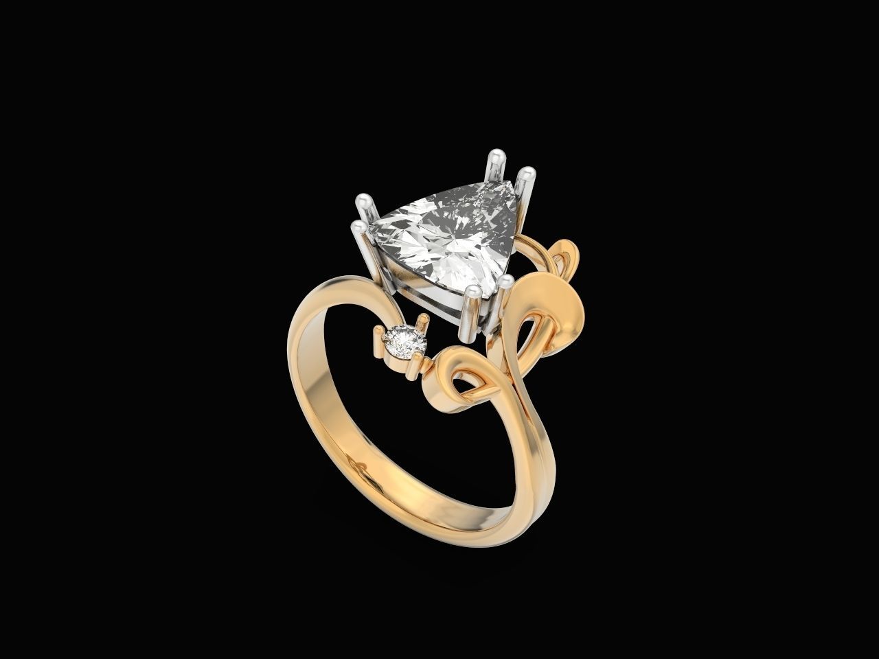 ring with stone trillion 3D print model_11