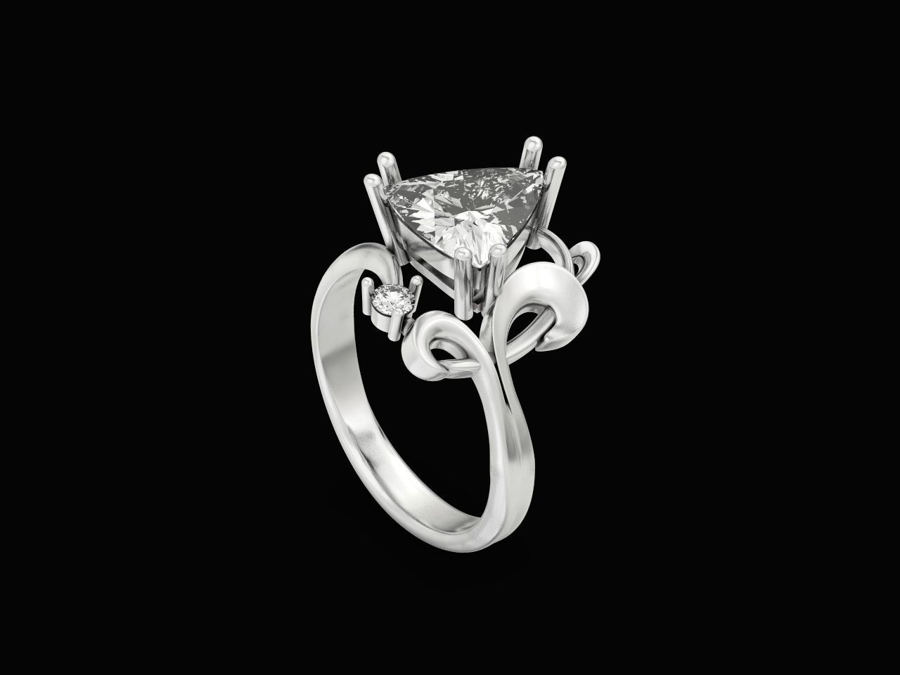 ring with stone trillion 3D print model_3