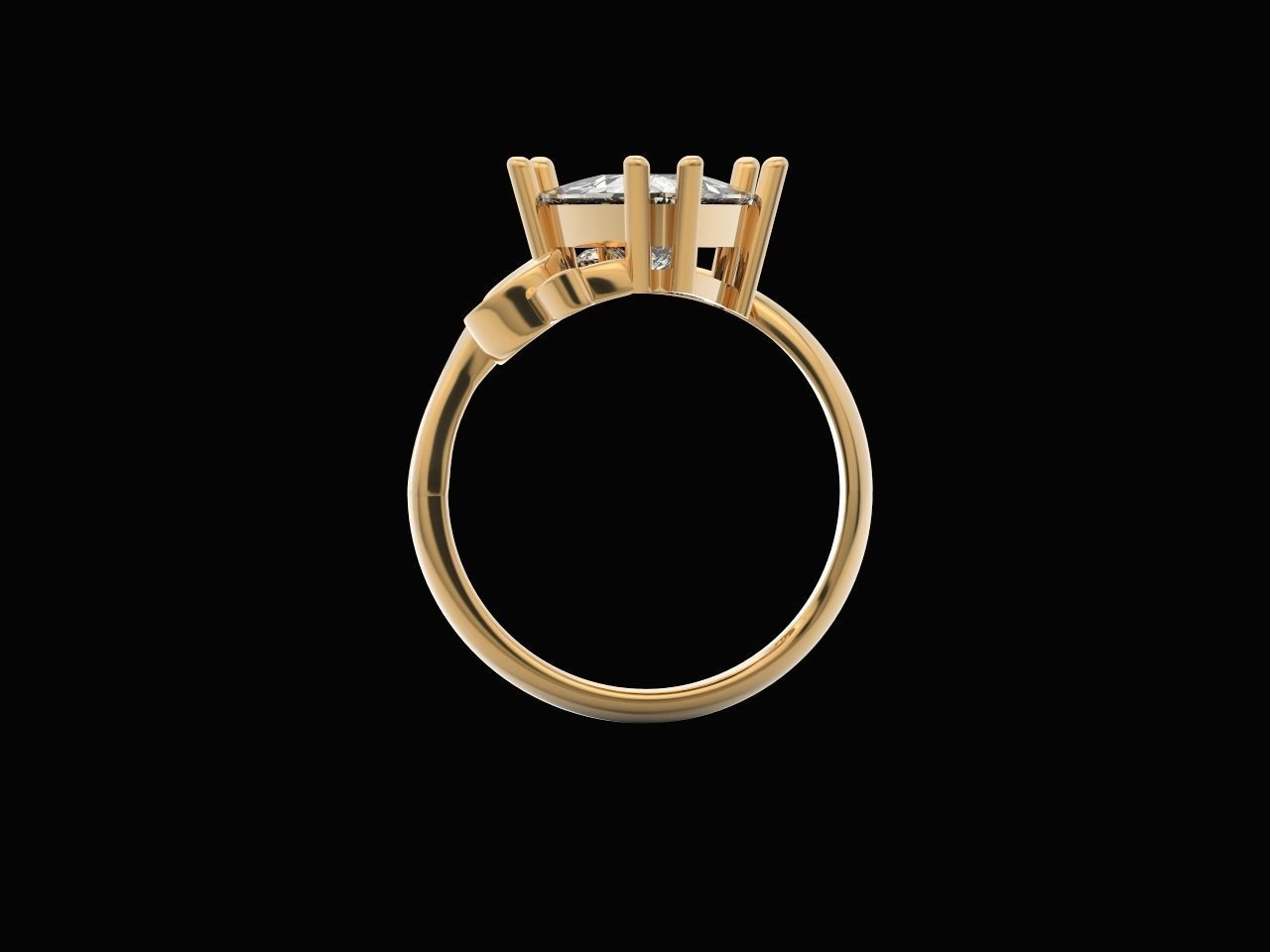 ring with stone trillion 3D print model_14