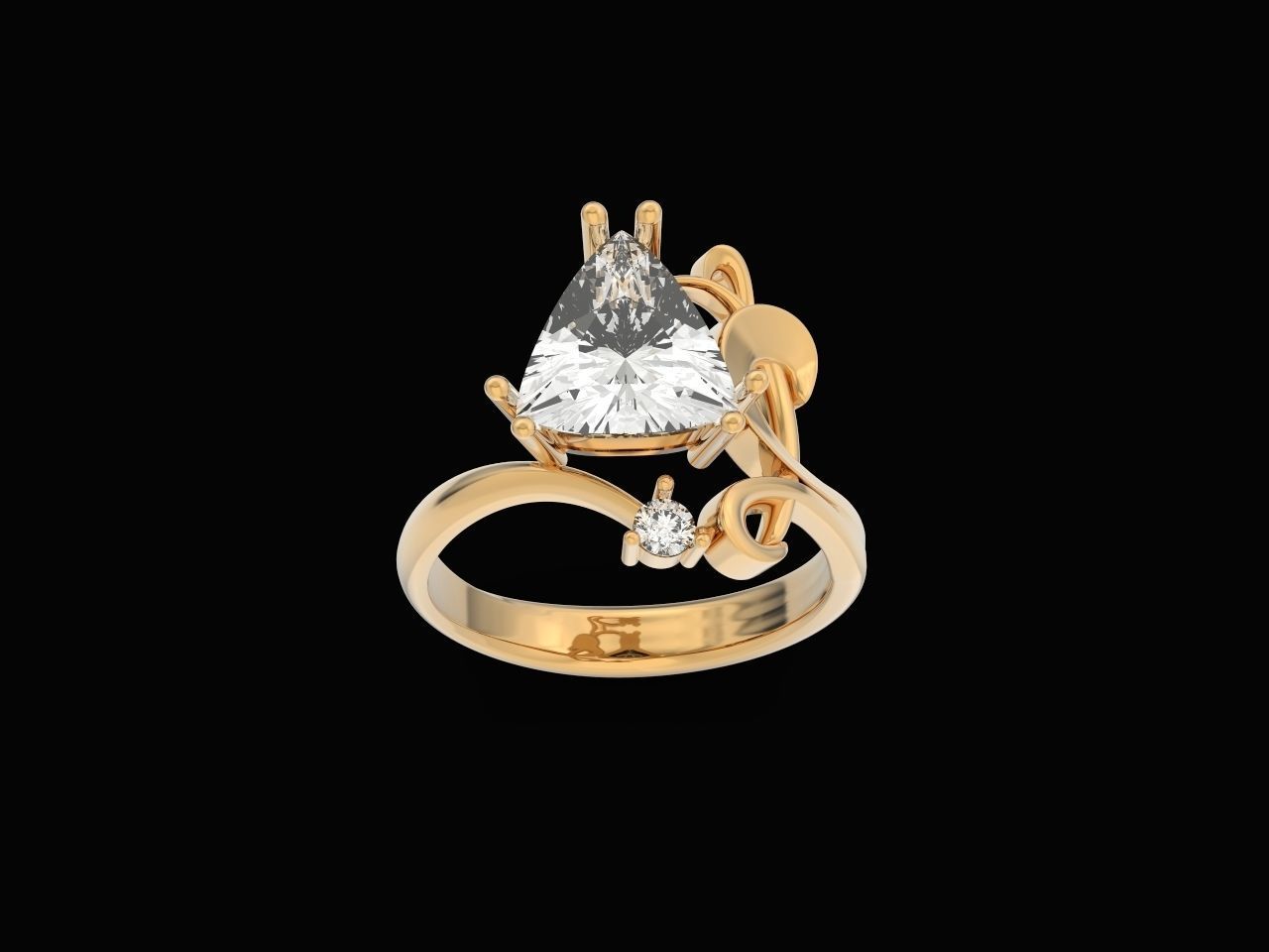 ring with stone trillion 3D print model_19