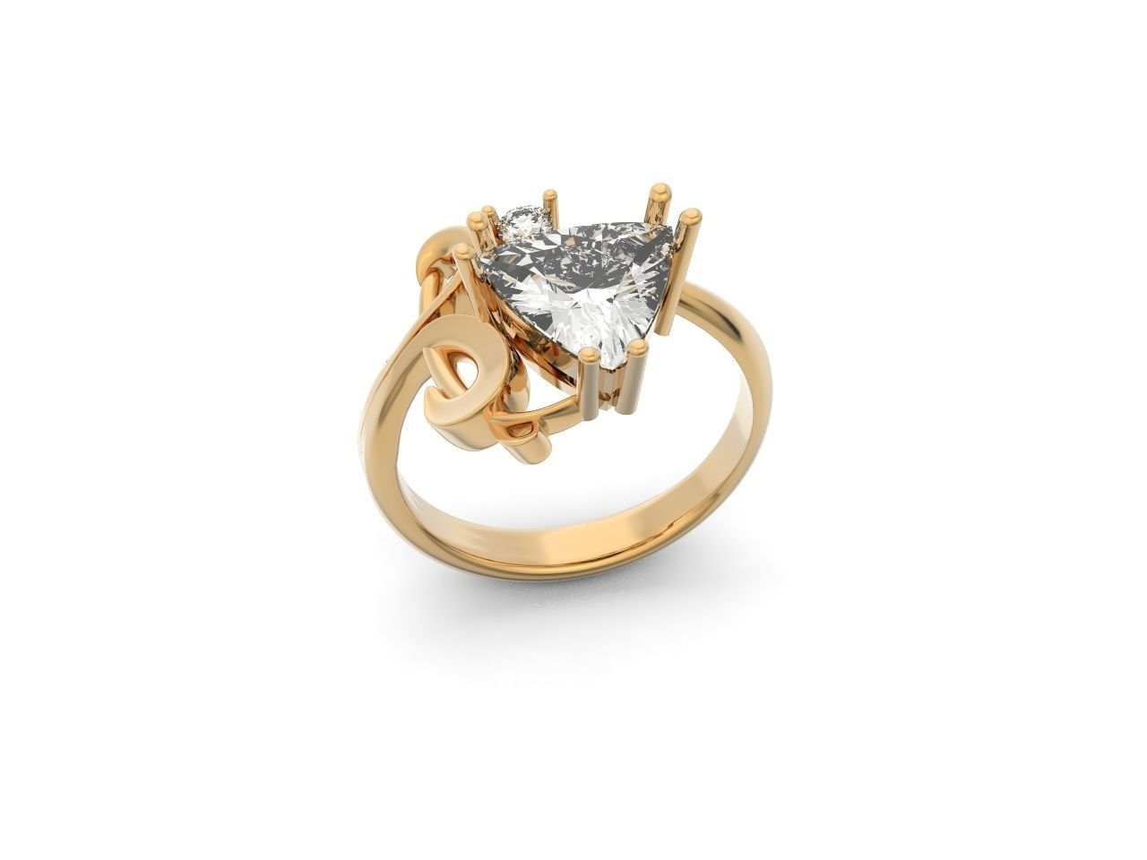 ring with stone trillion 3D print model_21