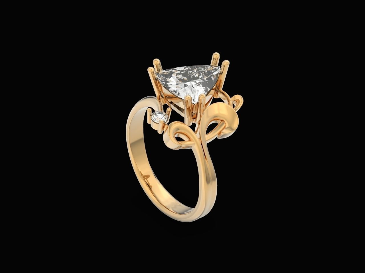 ring with stone trillion 3D print model_17