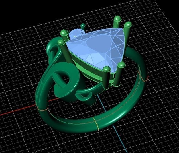 ring with stone trillion 3D print model_33