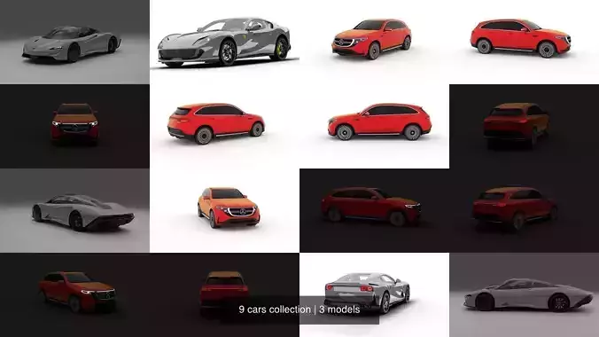 9 cars collection futuristic sports car 