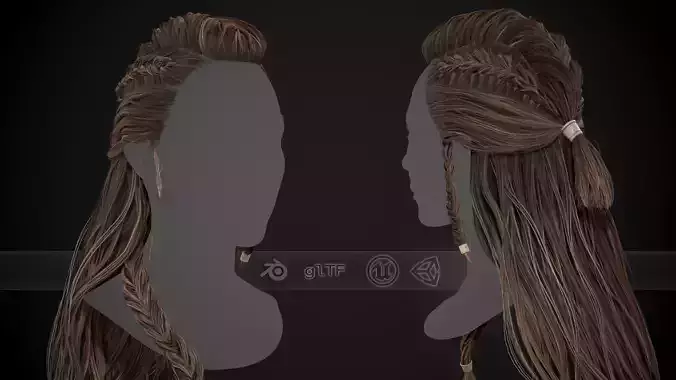 Female Hair Cards Style 1 - Viking Hair Low-poly 3D model