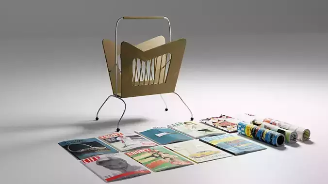 1950 Magazine Rack and vintage magazines