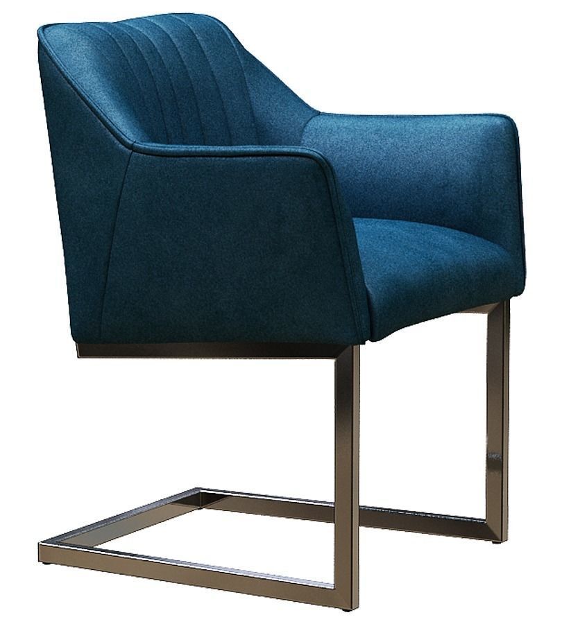 Armchair teal upholstered dining chair with chrome legs Low-poly 3D model_2
