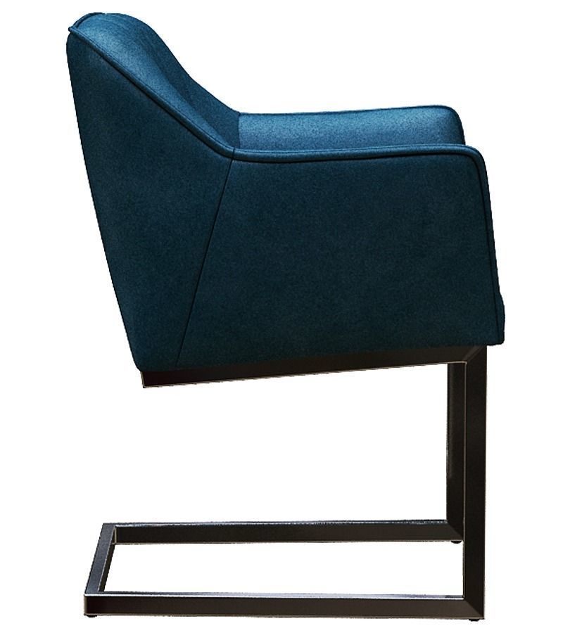 Armchair teal upholstered dining chair with chrome legs Low-poly 3D model_3