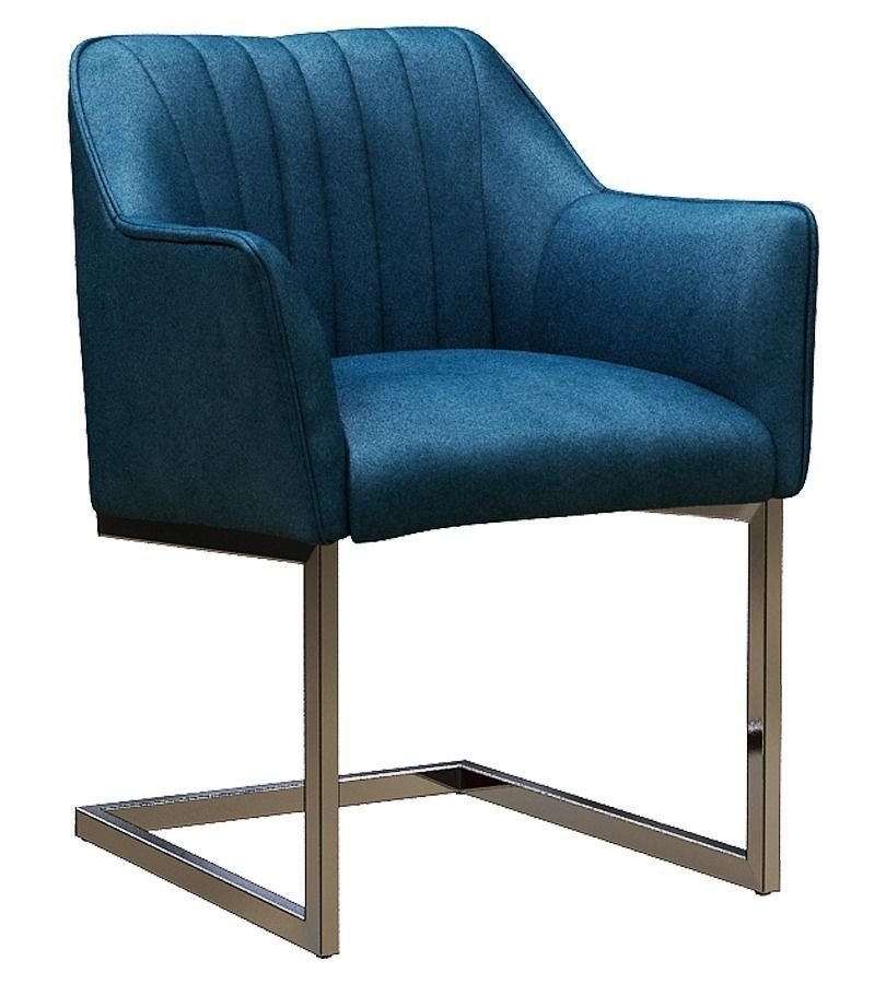 Armchair teal upholstered dining chair with chrome legs Low-poly 3D model_1