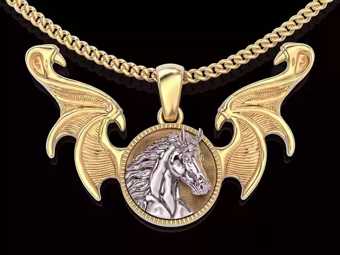 Horse wings pendant silver  gold jewelry printable 3D model