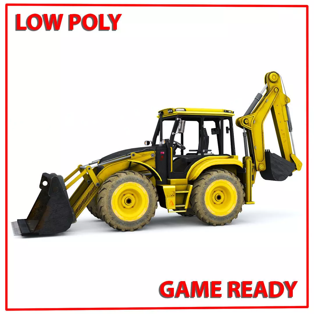 Backhole Loader Low-poly 3D model_0