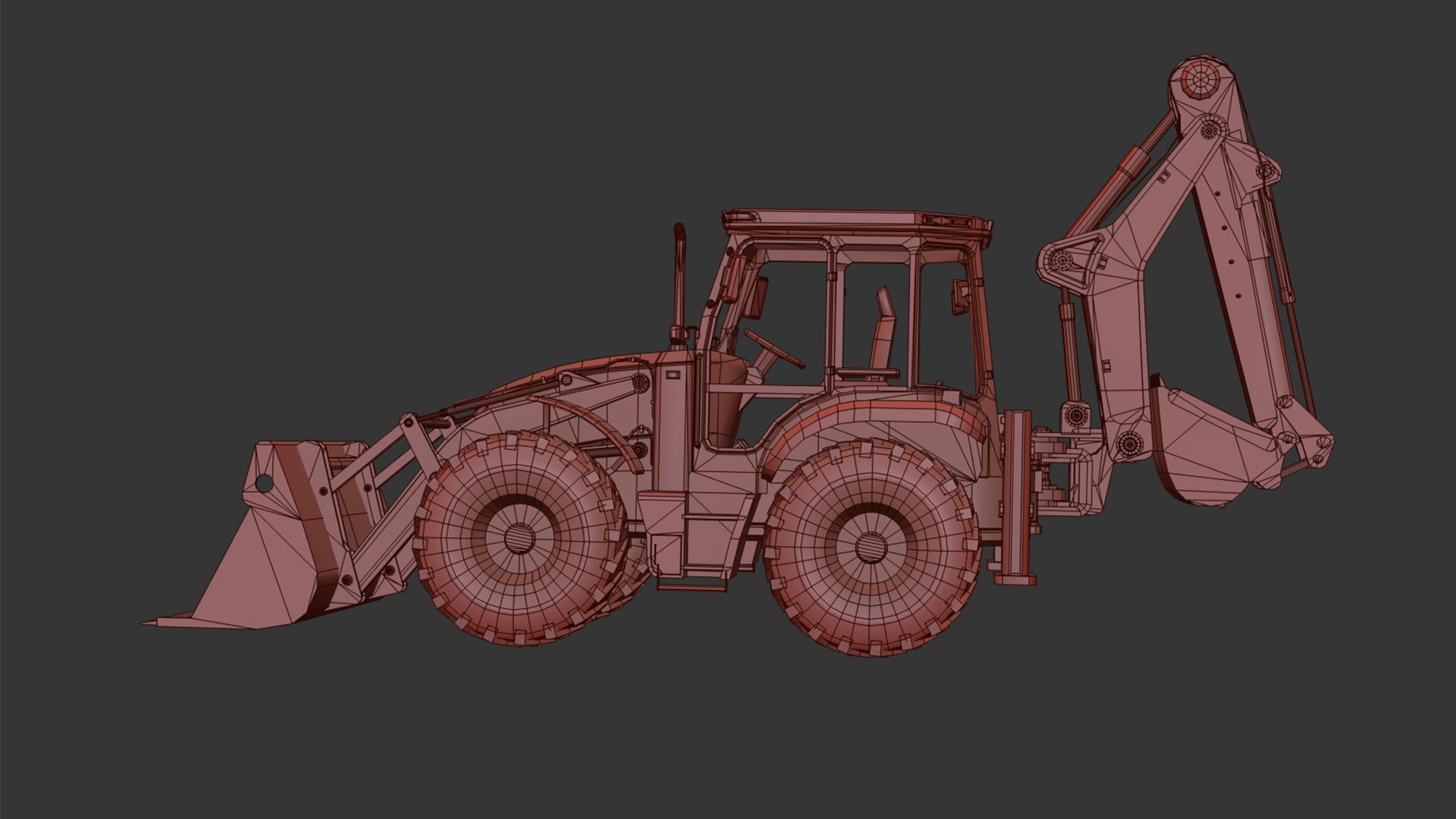 Backhole Loader Low-poly 3D model_12