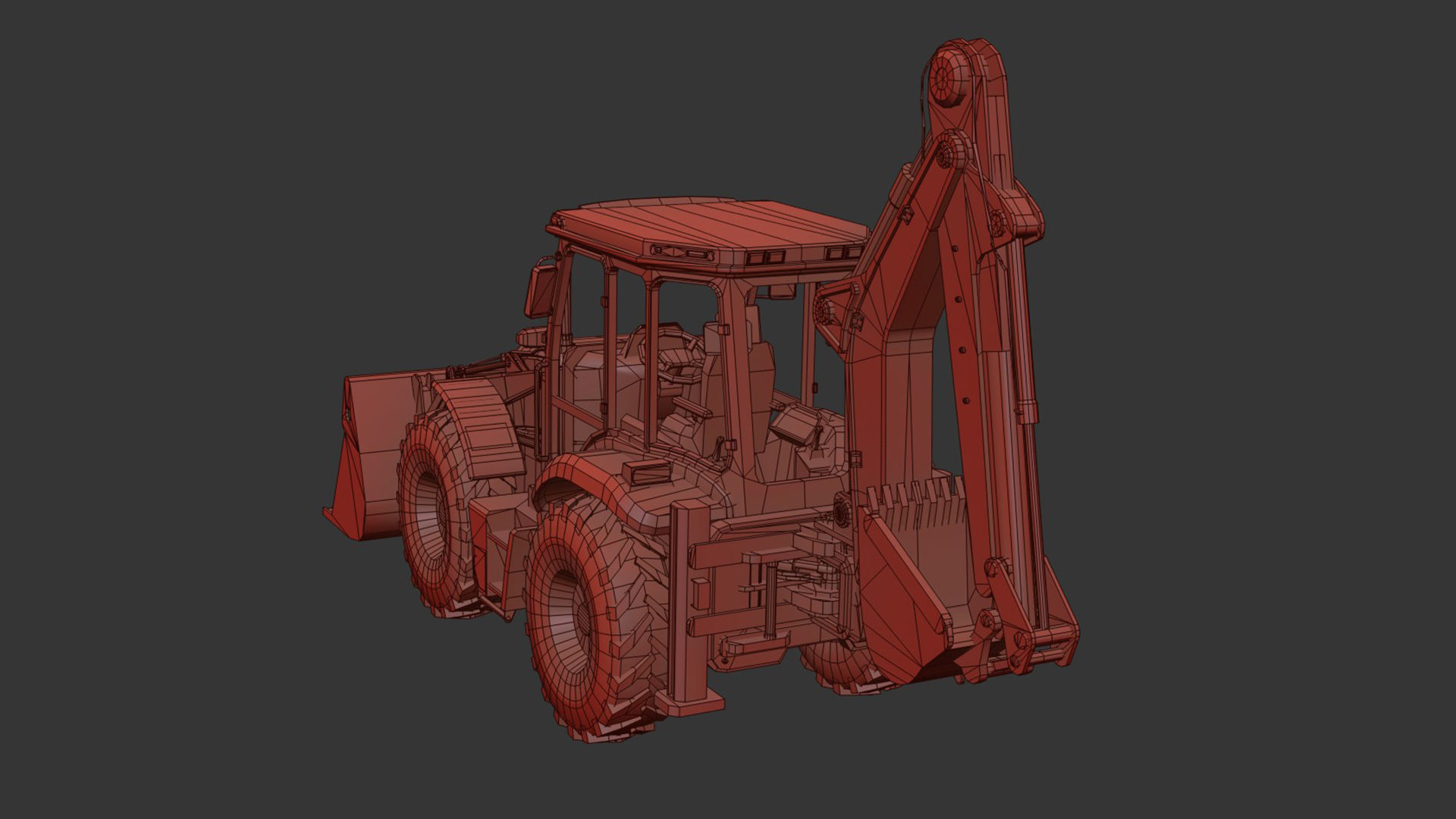 Backhole Loader Low-poly 3D model_10