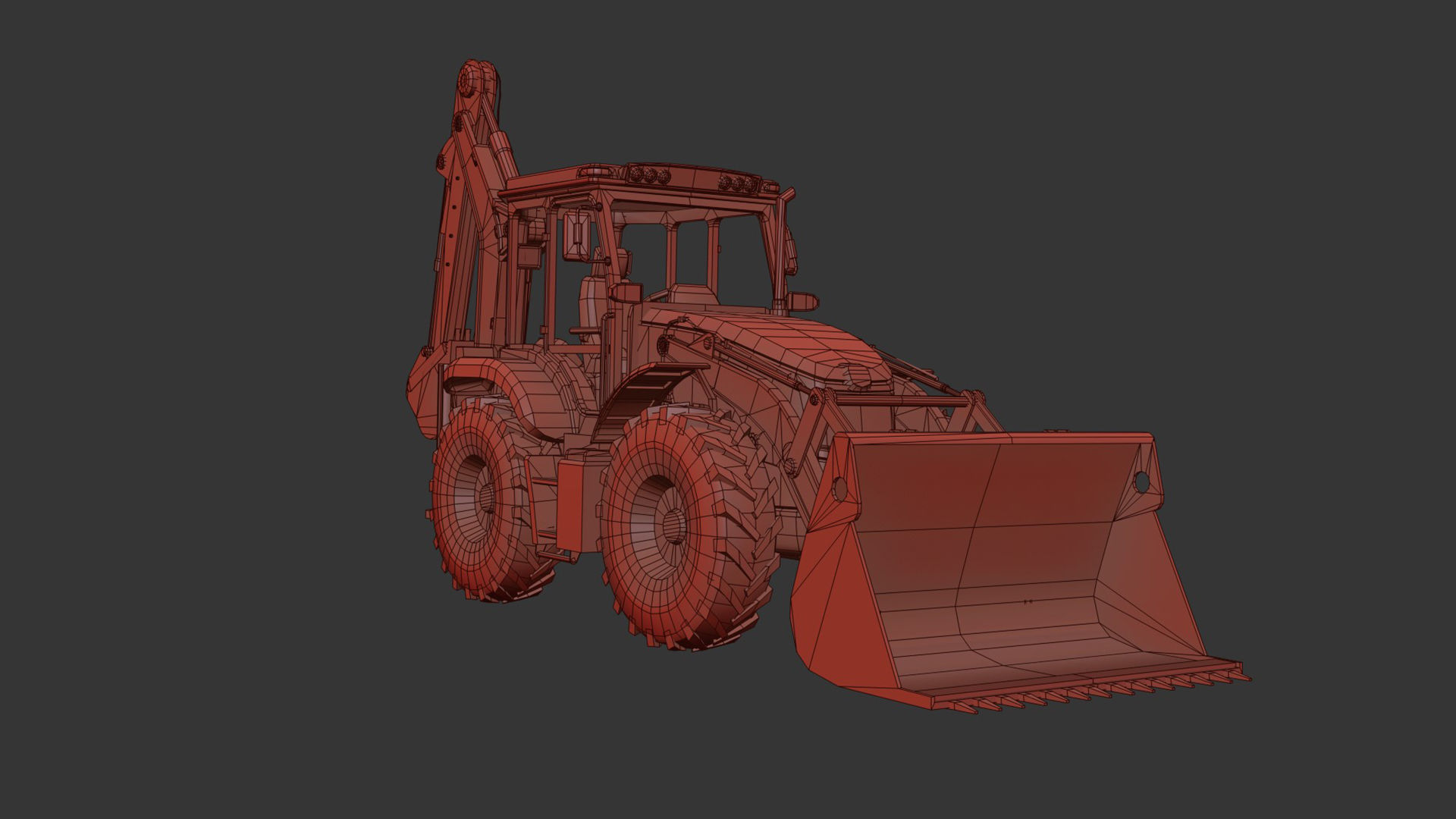 Backhole Loader Low-poly 3D model_11