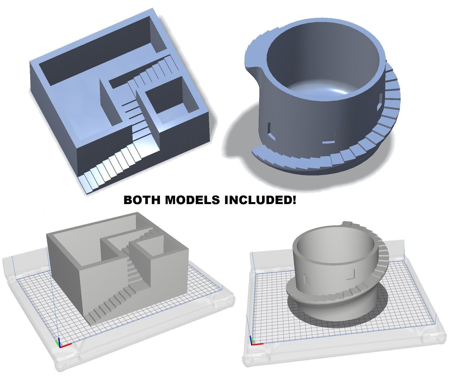 Planter with stairs and figures 3D print model_2