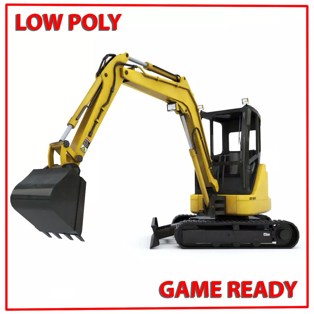 Mini Excavator Low-poly 3D model_0