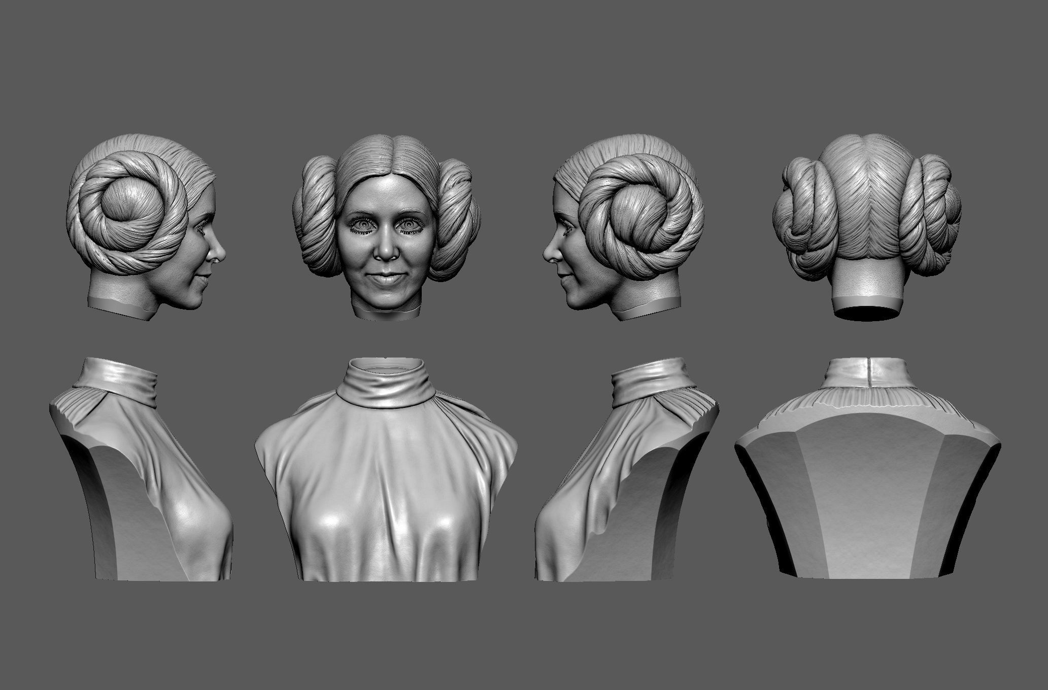 Carrie Fisher as Princess Leia Organa Bust Printable 3D Model 3D print model_9