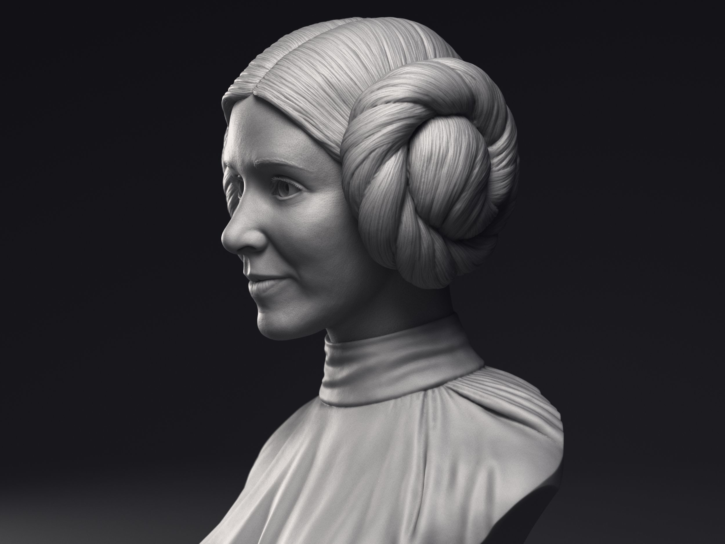 Carrie Fisher as Princess Leia Organa Bust Printable 3D Model 3D print model_7