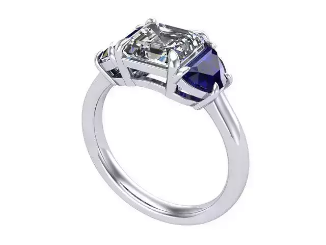 3 Stone Ring Asscher-HM Sapphire Ring