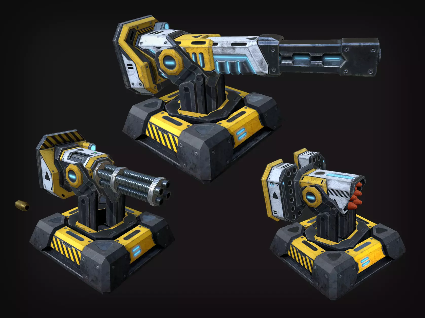 Turret pack Low-poly 3D model_0