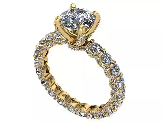 Golden Round Diamond Engagement Ring