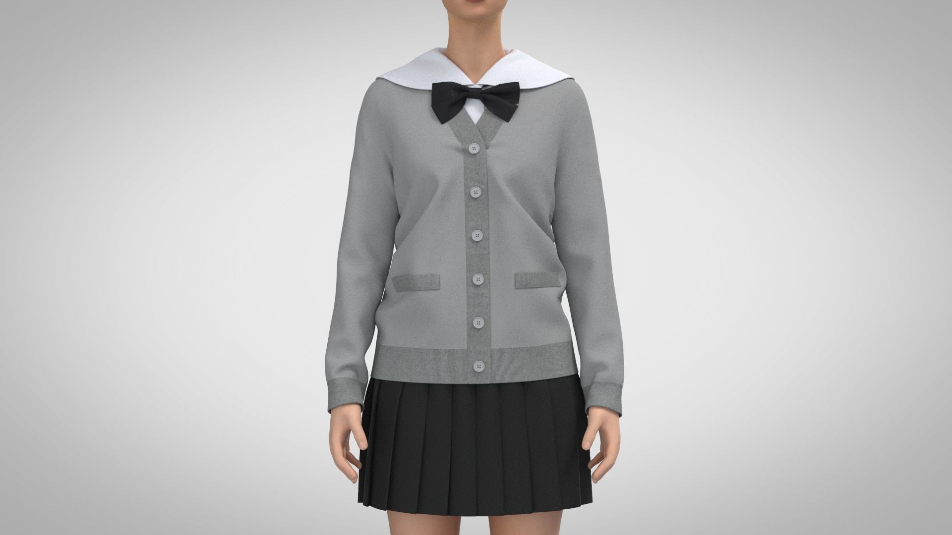 Cardigan school uniform 3D model_2
