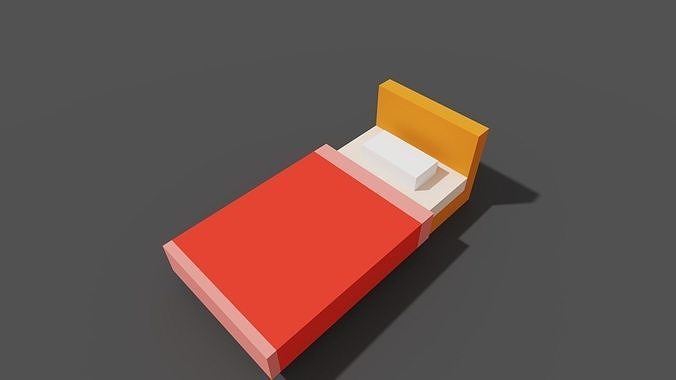 Pixelated low-poly single bed Low-poly 3D model