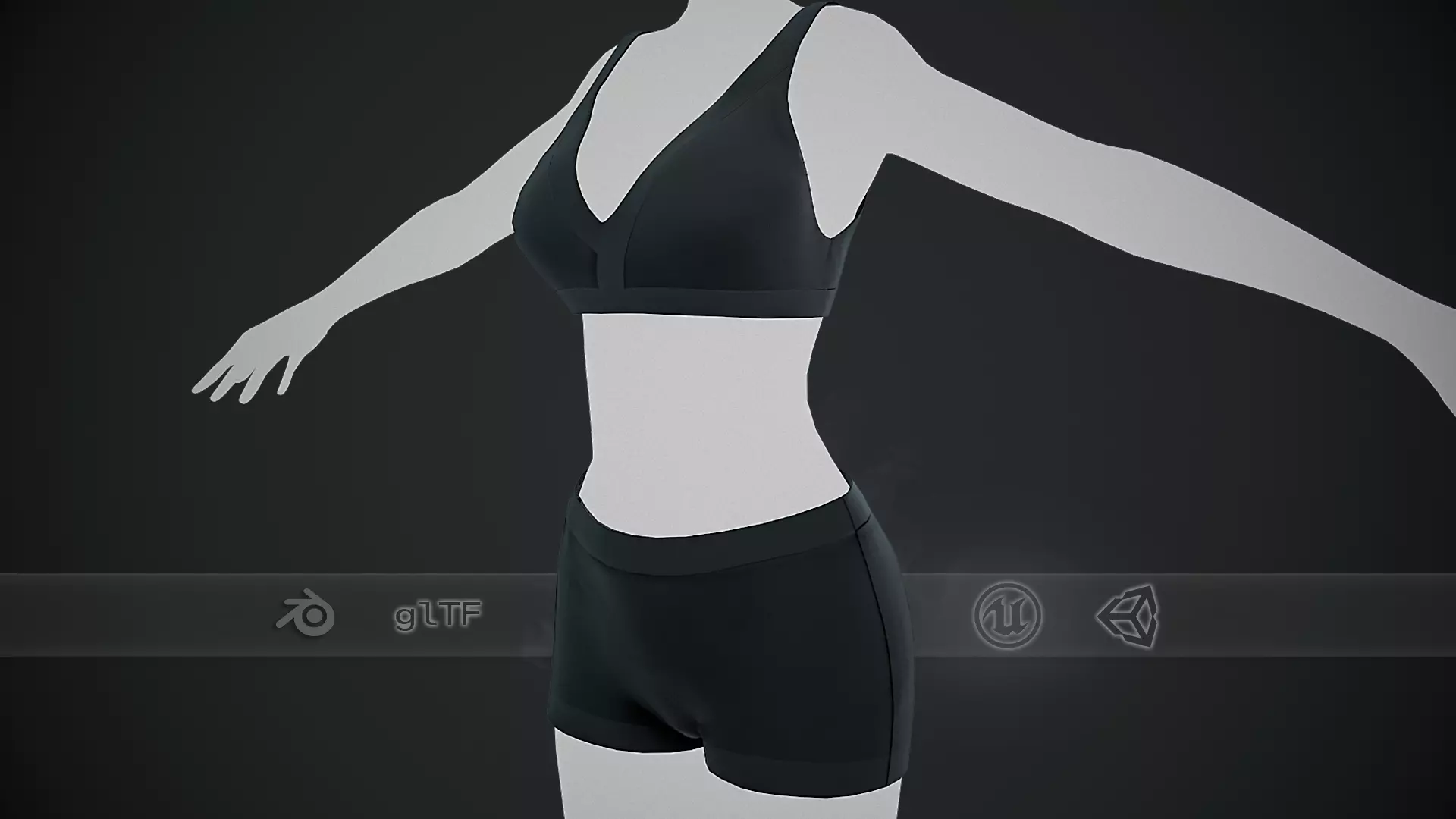 Female Black Bra and Underwear Low-poly 3D model