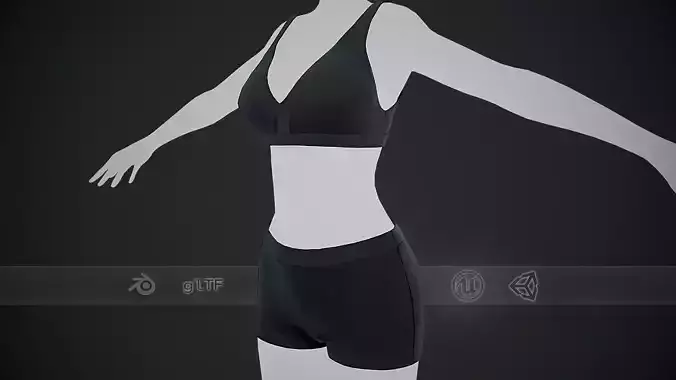 Female Black Bra and Underwear Low-poly 3D model