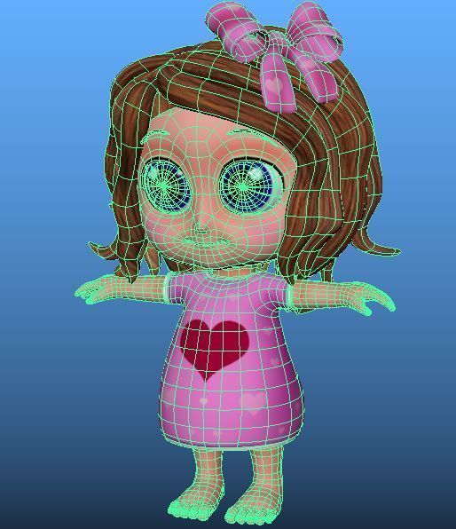 Cartoon Girl Low-poly 3D model_9
