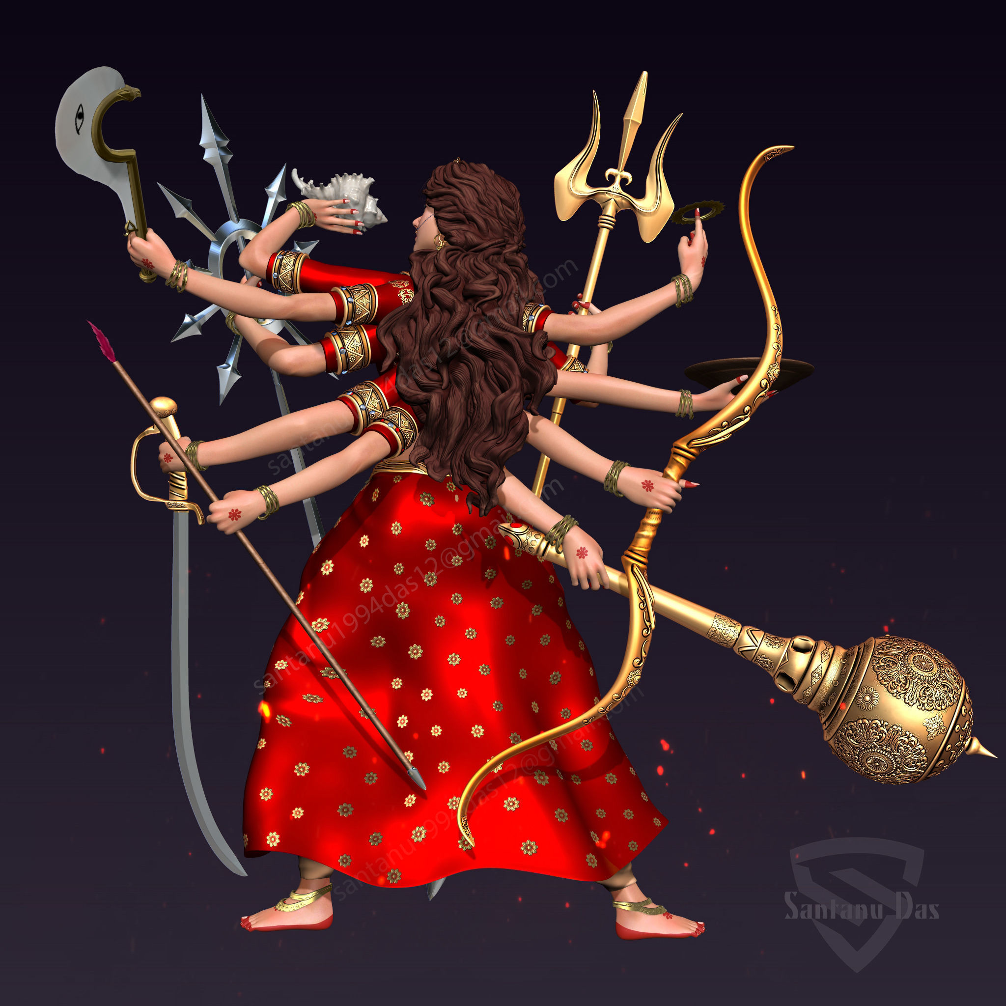 Durga 3d Print hindu goddess with lot of weapons 3D print model_3