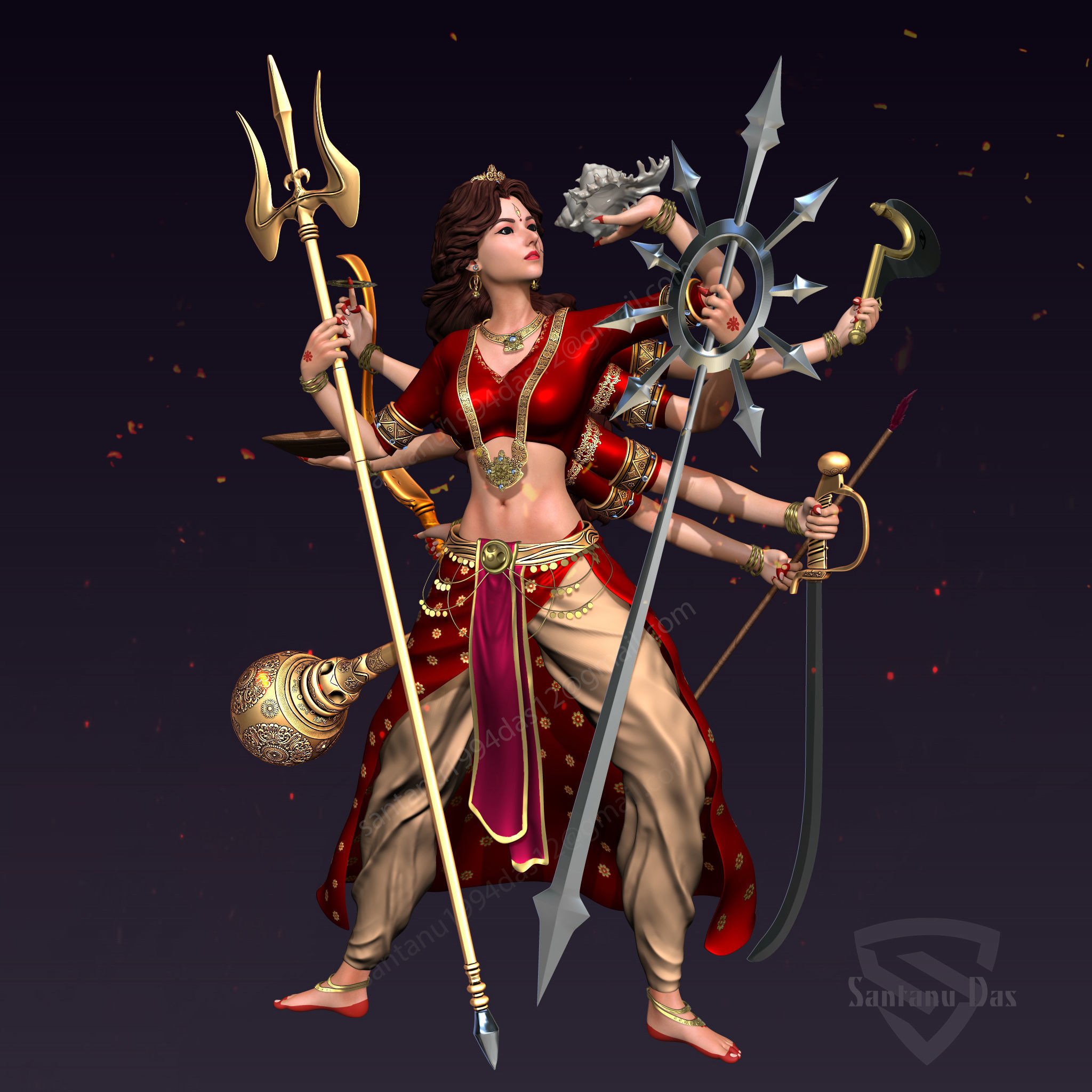 Durga 3d Print hindu goddess with lot of weapons 3D print model_1
