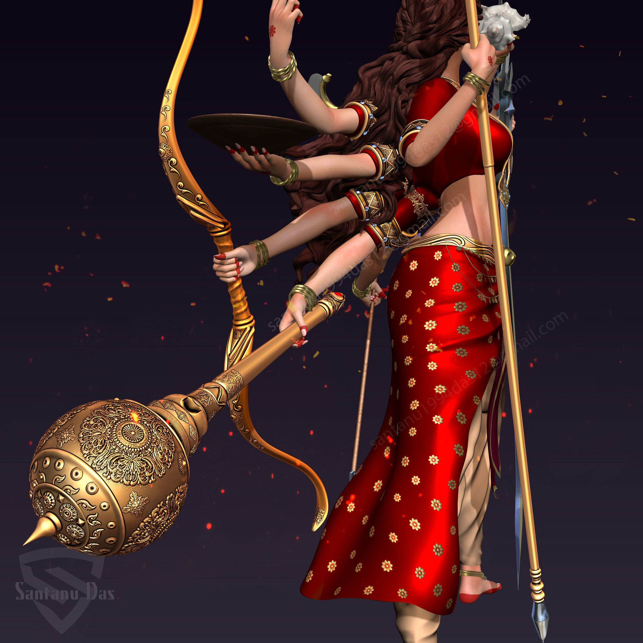 Durga 3d Print hindu goddess with lot of weapons 3D print model_4