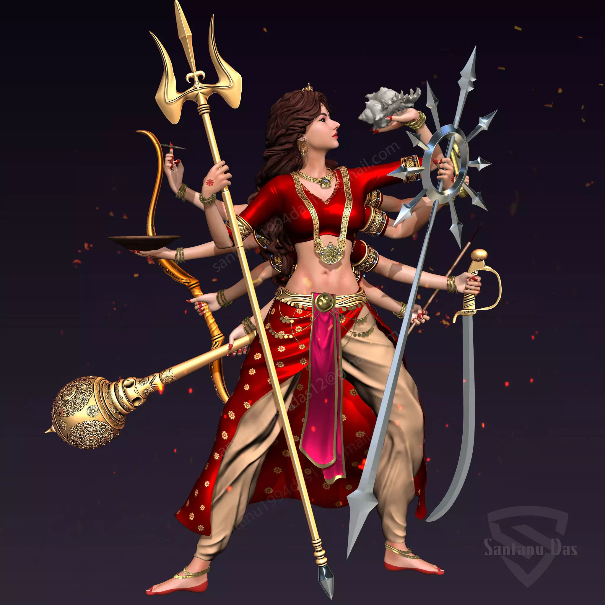 Durga 3d Print hindu goddess with lot of weapons 3D print model_0