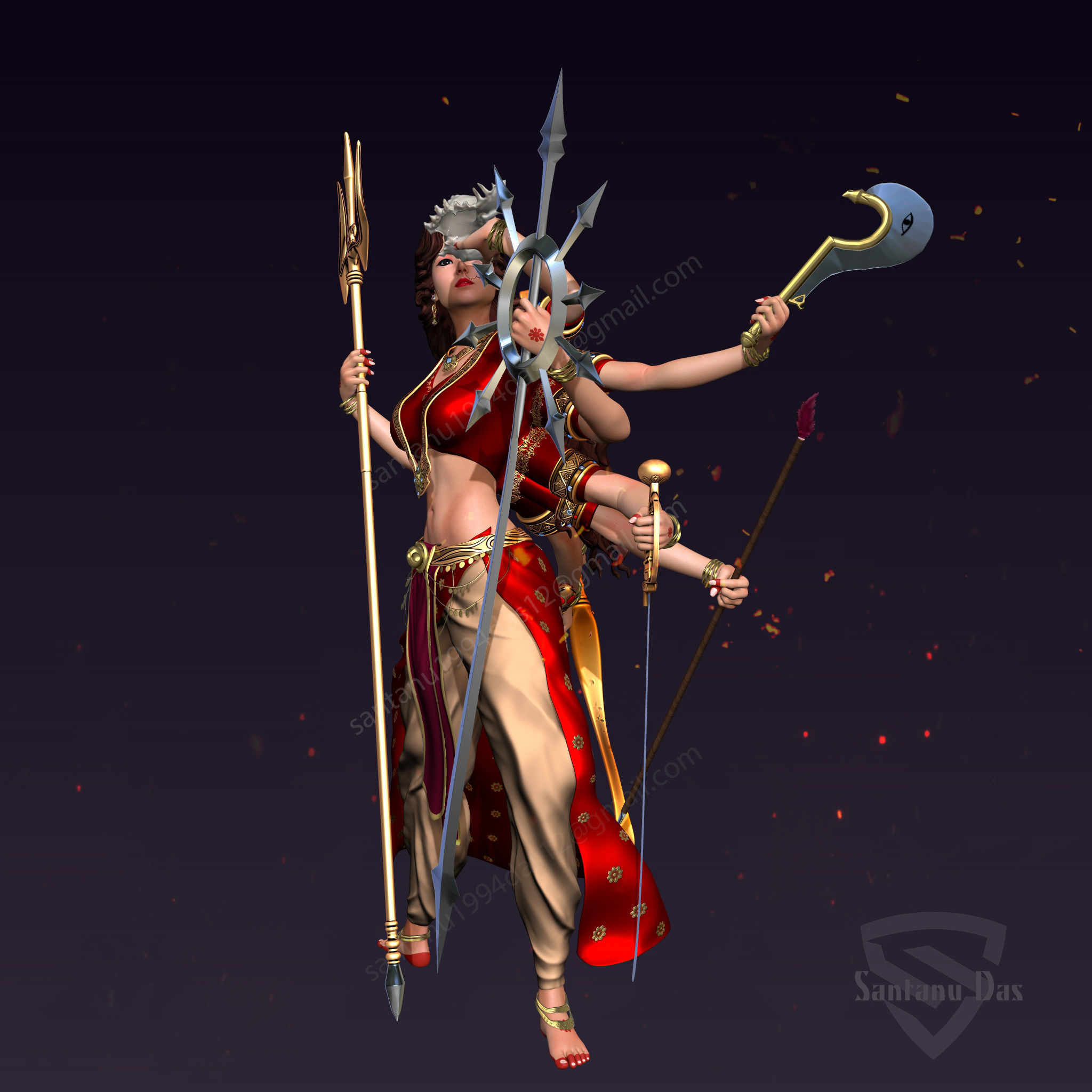 Durga 3d Print hindu goddess with lot of weapons 3D print model_2