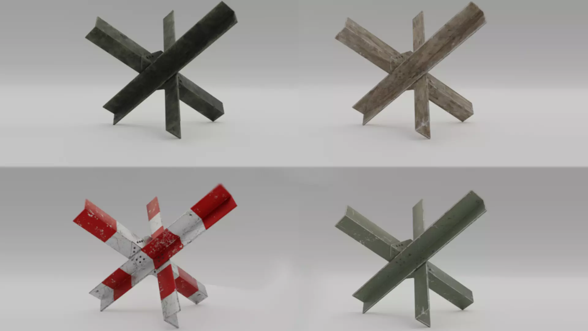 5 Hedgehogs Ant-tank - Low Poly Low-poly 3D model_0