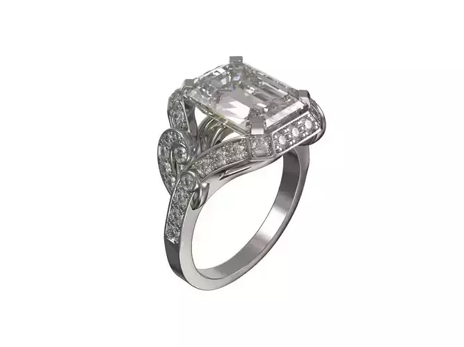 1044-Ring with big emerald and diamonds