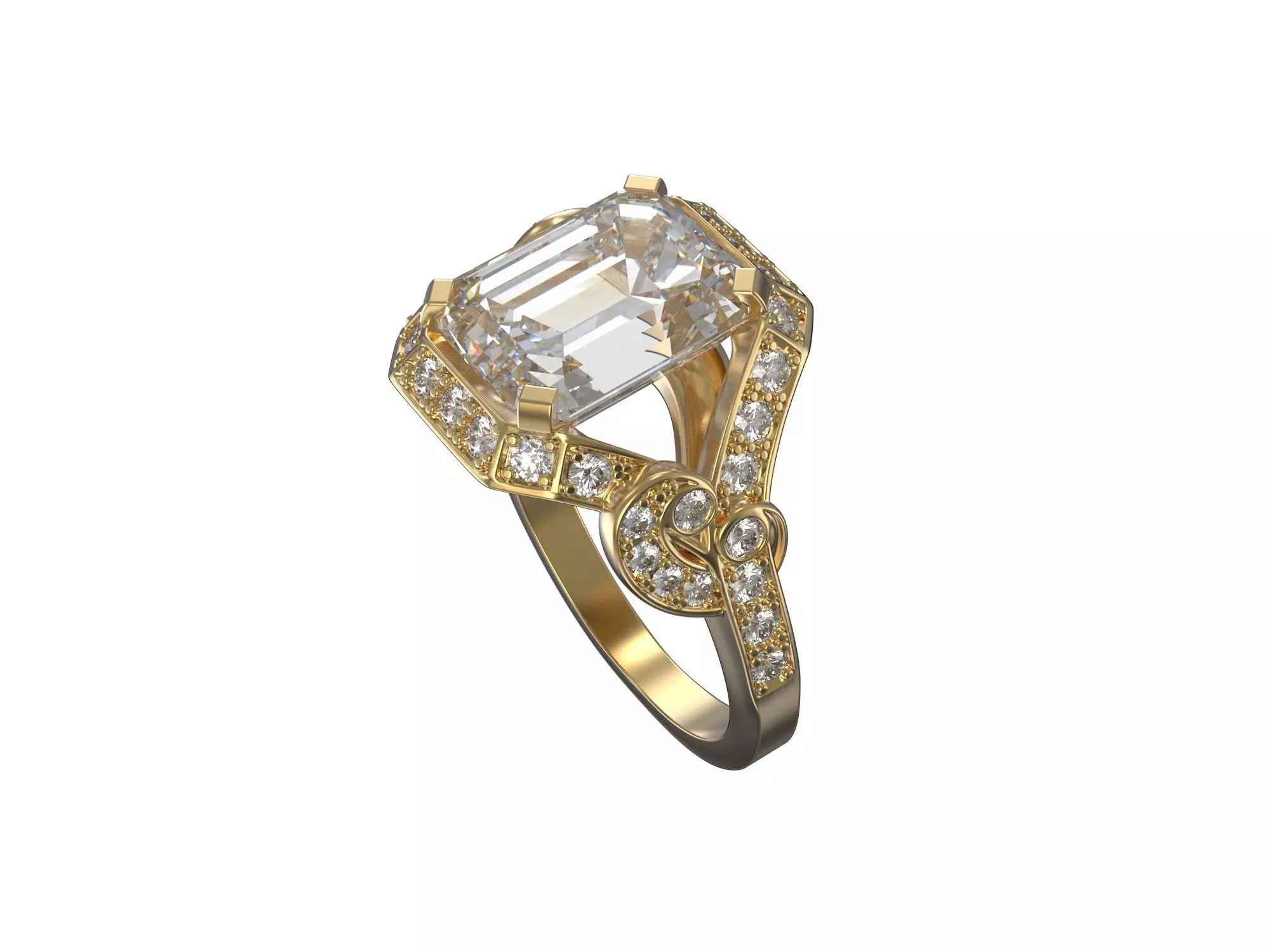 Emerald Diamond Ring 3D Model STL 3DM 3D print model