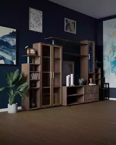 Furniture wooden entertainment center with glass doors