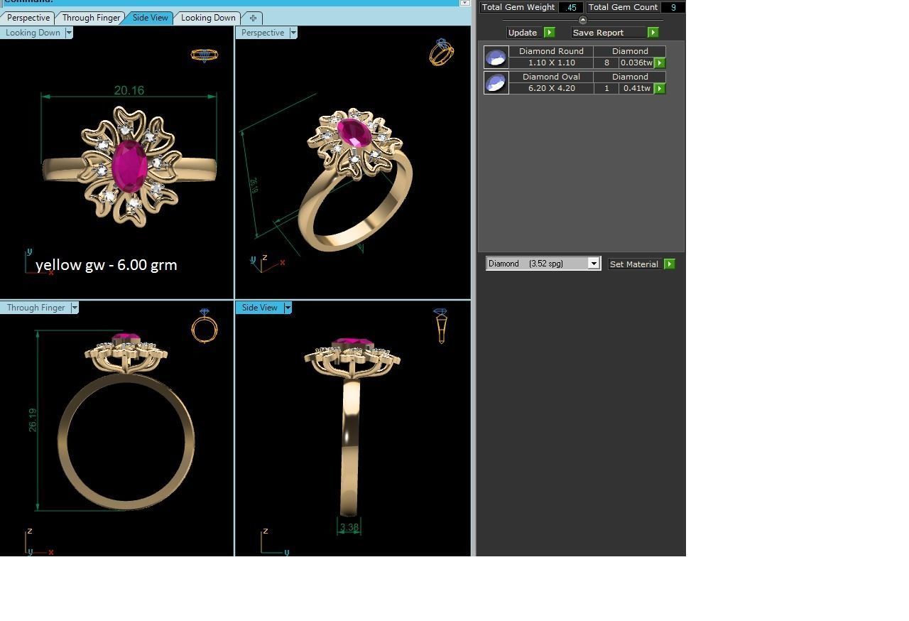 Solitaire Wedding Engagement Oval Ring 3dm STL OBJ FBX Details 3D print model_3