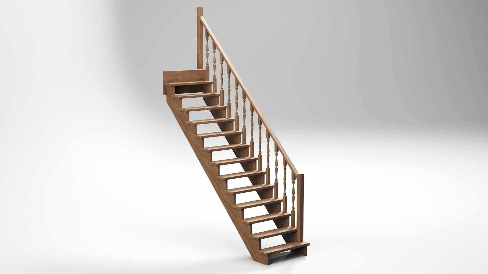 Wood stairs 3D model_4