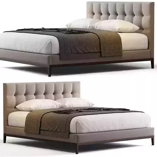 RH BOX-TUFTED BED - OAK BASE