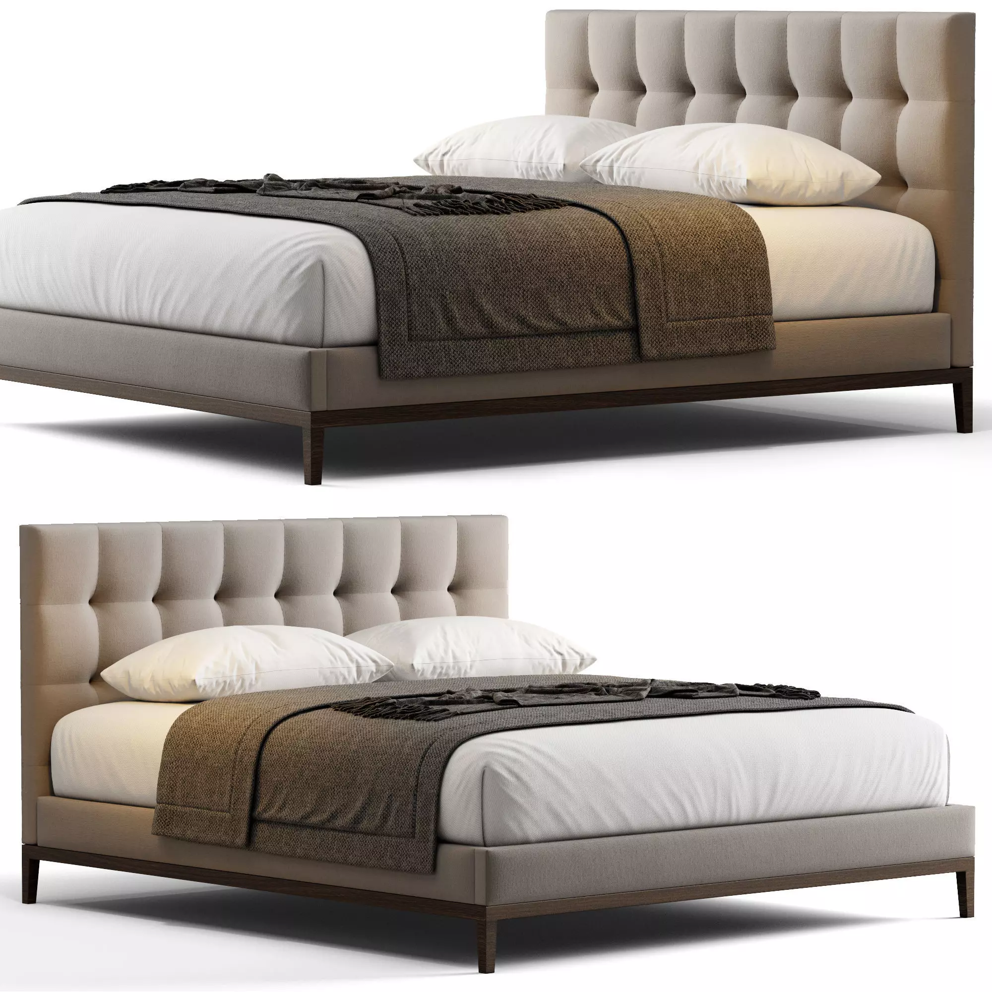 RH BOX-TUFTED BED - OAK BASE 3D model