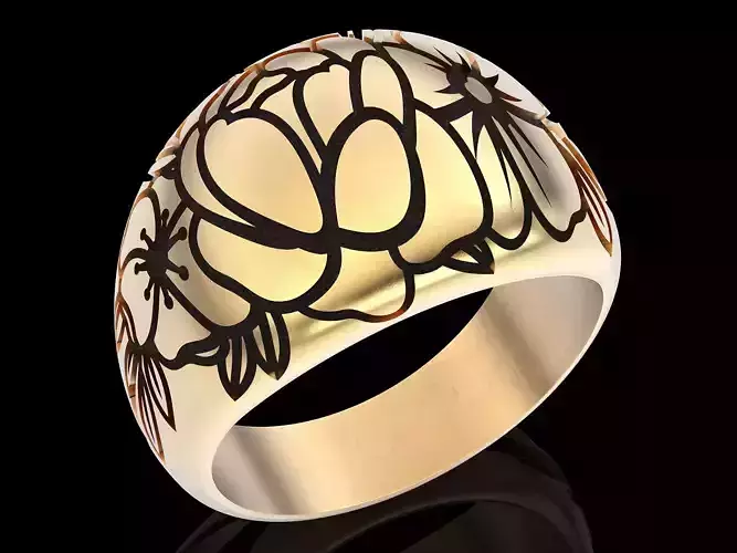 Flower ring  gold sterling  jewelry printable 3D model
